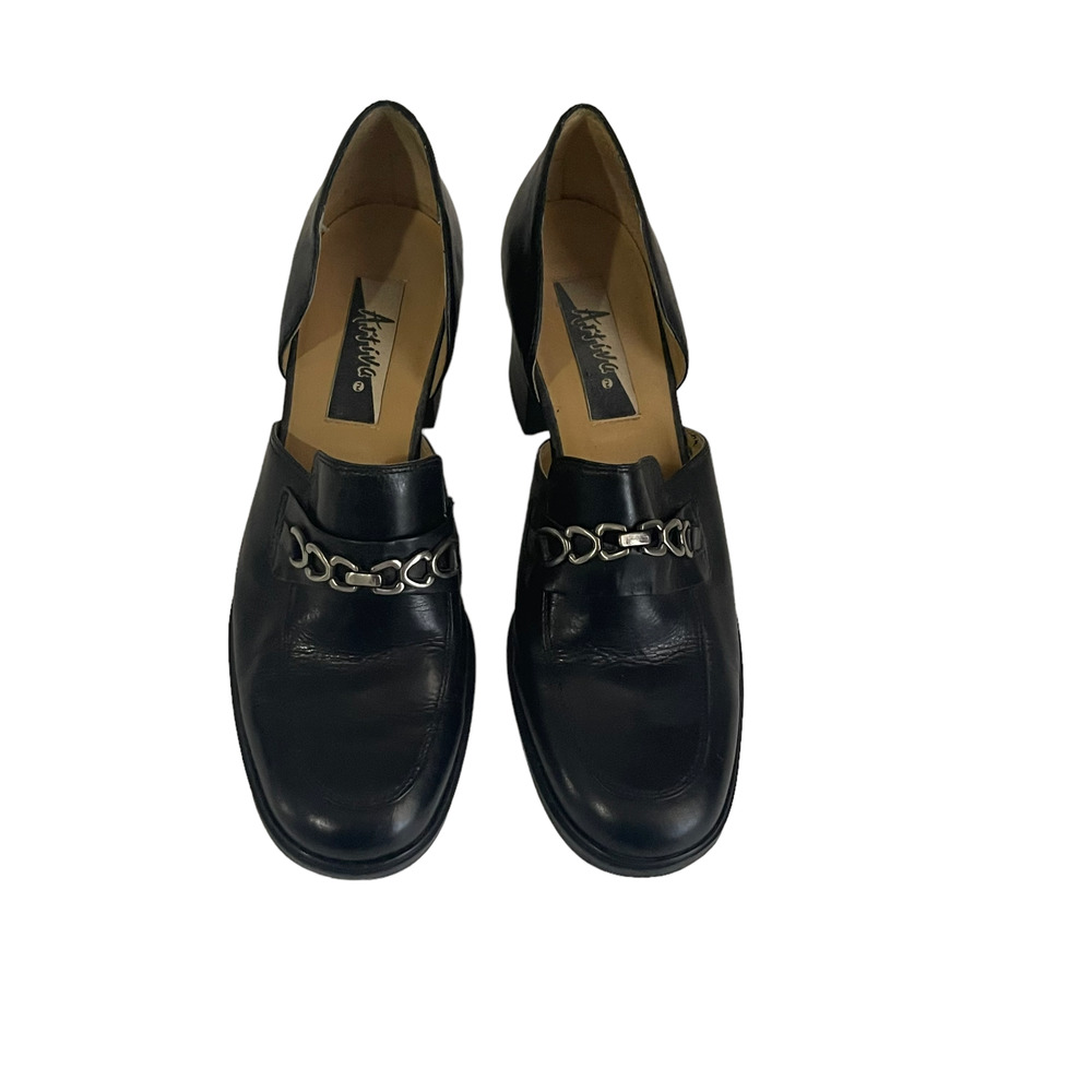 Artiva Vintage 90's Grunge Goth Black Chunky Block Heel Loafers